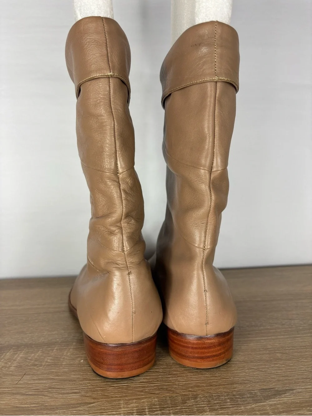 Vintage Jean Pier Clemente Leather Mid Calf Boots Mens 12D Beige Double Zip